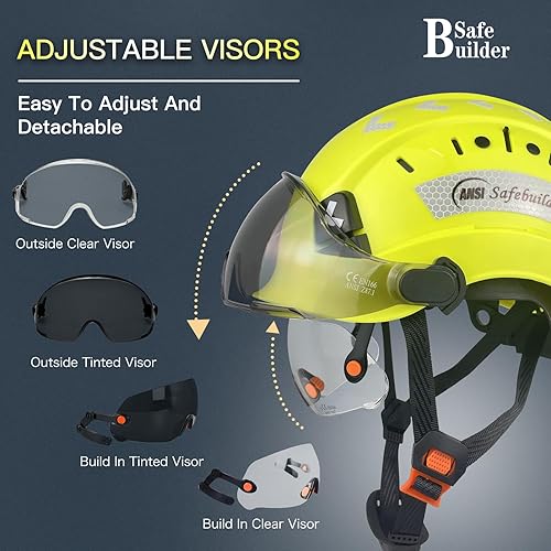 Vista 49 de Casco de seguridad para construcción con visera incorporada, casco duro ABS con visera ajustable, protección para la cabeza de trabajo ANSI/ISEA