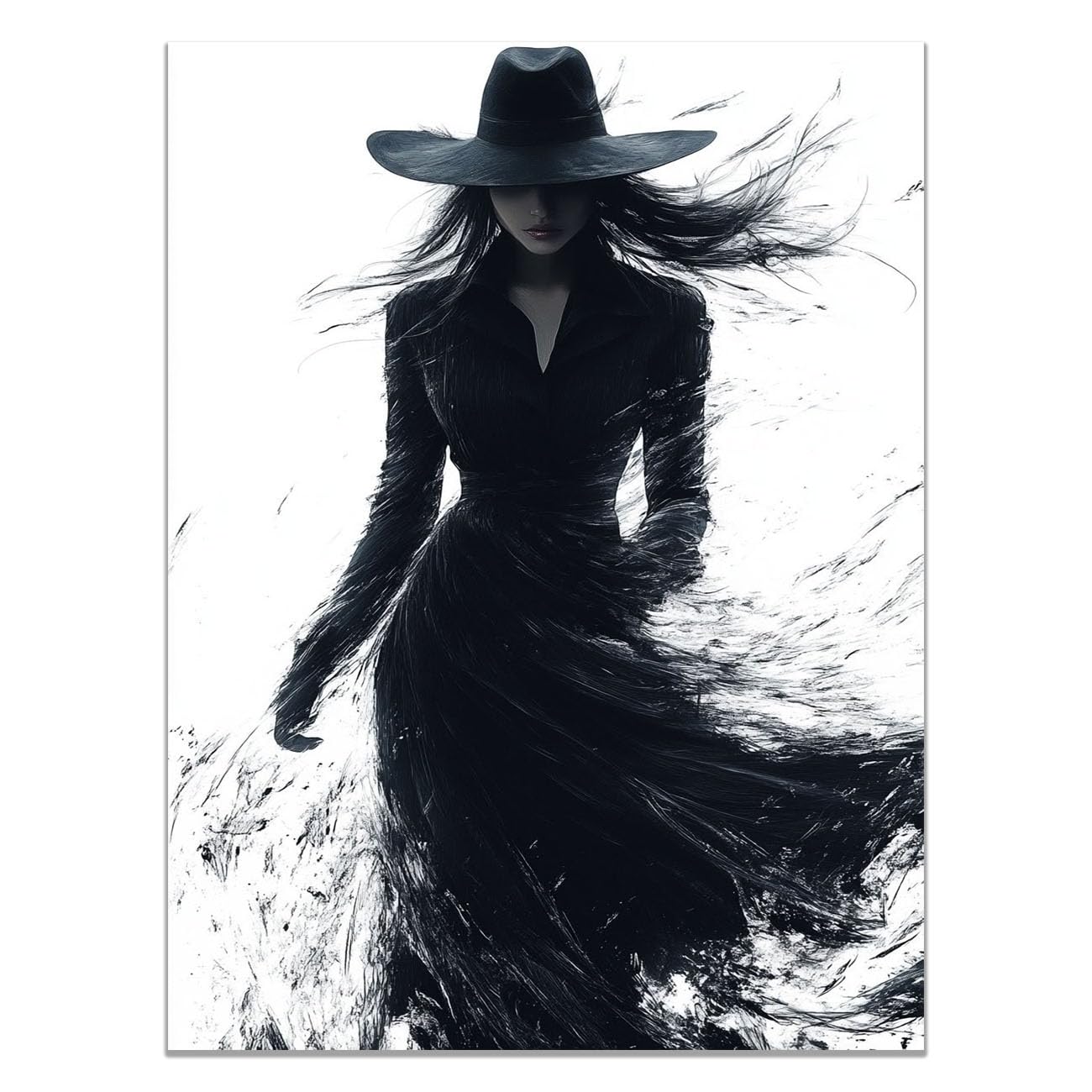 QUSAAOU Wall Decor Paintings Ink Brush Hat Lady Minimalista Modern Home Decoration Paintings Suitable Living Rooms Bedrooms Already Framed Ready Hang(black)-30x45cm1 Unframed