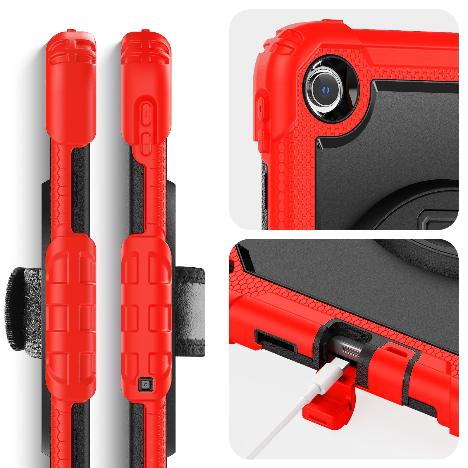 Do obudowy Xiaomi Redmi Pad 2 SE 9,7 cala 2026 z osłoną ekranu, solidnym, wytrzymałym, odpornym na wstrząsy futerałem ochronnym całe ciało, obrotową podstawką, paskiem rękę/ramię(Rosso)