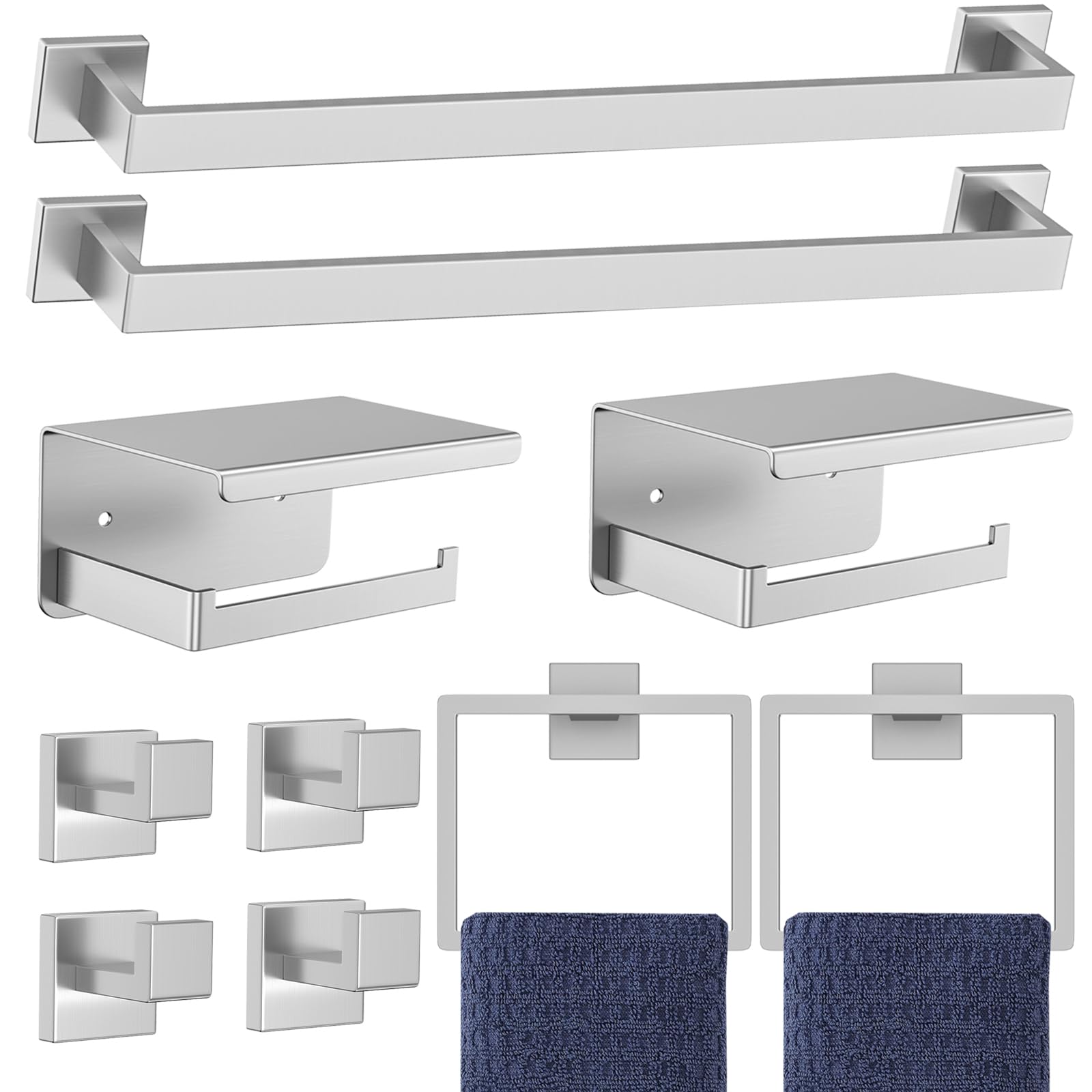 Photo 1 of 10-Pieces Brushed Nickel Bathroom Hardware Accessories Set,23.6 Inch Towel Bar Set,Stainless Steel Bathroom Hardware Set Towel Holder Set for Bathroom,Wall-Mounted Bathroom Accessories Kit