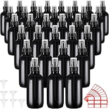 Fumete 36 Pcs Glass Spray Bottles 4oz Fine Mist Glass Spray Bottle Refillable Liquid Containers with 6 Labels 6 Funnel for Hair Travel Plants Cleaning Solutions Skin Care(Black,Classic)