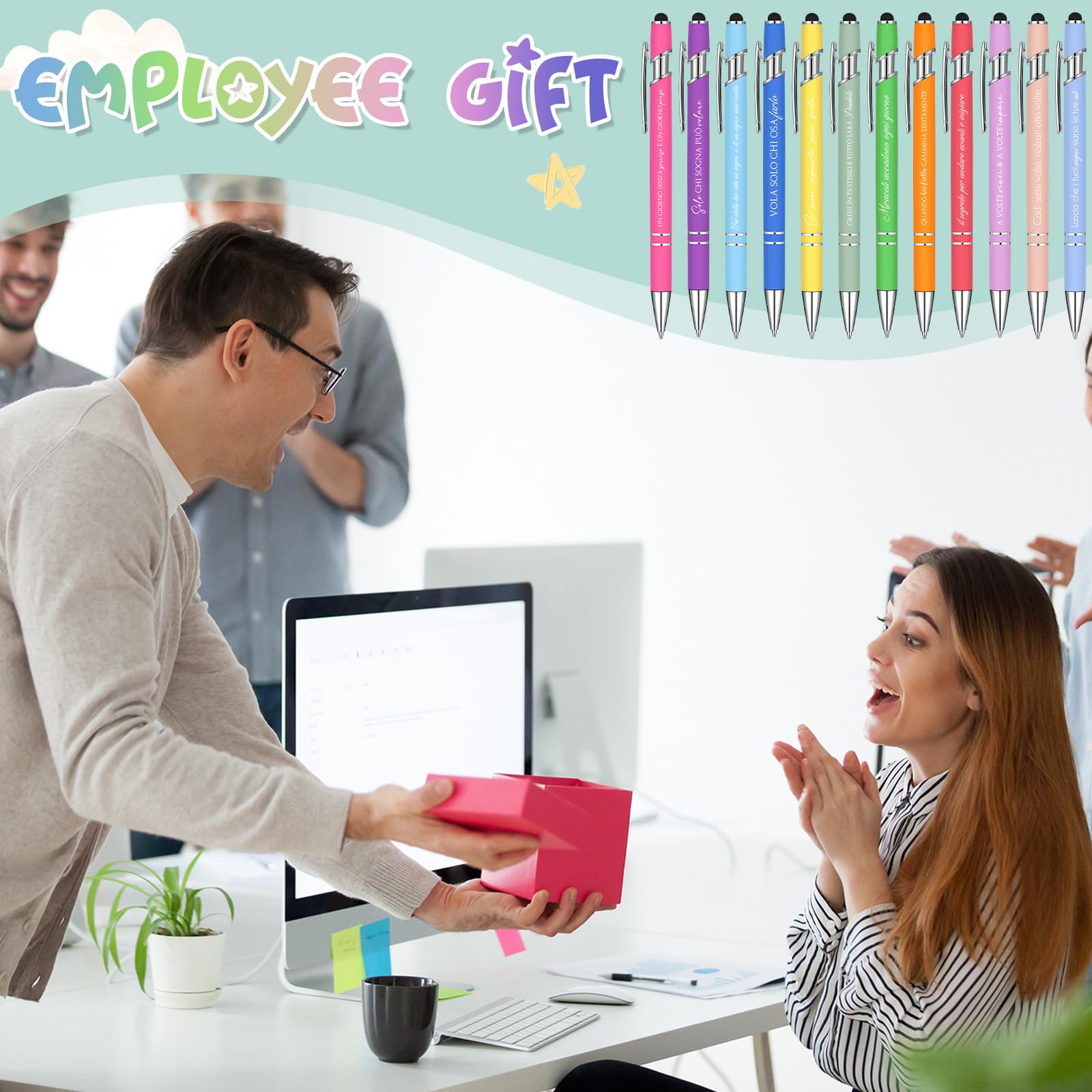 Sinmoe 24 Pezzi Penne a Sfera Ispiratrici Penne Retrattile con Citazioni Motivazionali in Metallo 2 in 1 Penna Touch Screen Penne Stilo con Inchiostro Nero Regalo per Natale Laurea Collega Amico