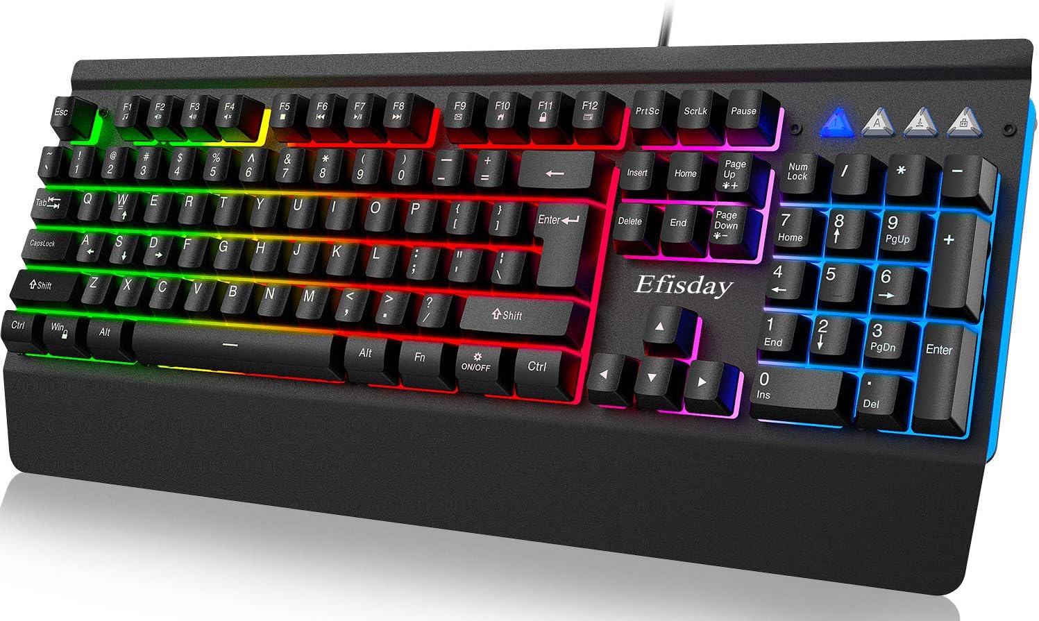 NPET K510 Gaming Keyboard, Wired LED Backlit Computer Keyboard with Ergonomic Wrist Rest, 12 Multimedia Keys & 19 Keys Anti-ghosting USB Full Size Rainbow Keyboard for Laptop/Desktop/PC