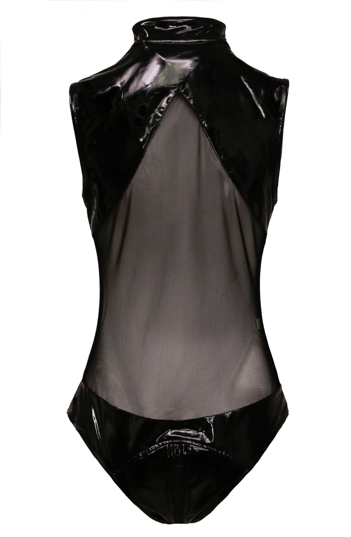 bslingerie Sexy Wet Look PVC Zip Up Clubwear Bodysuit Teddy