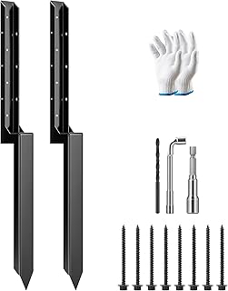 VIVOSUN Fence Post Repair Kit, Heavy-Duty Ground Spike with Gloves for Repairing Tilted or Broken Wood Posts (2 Pack, Black)