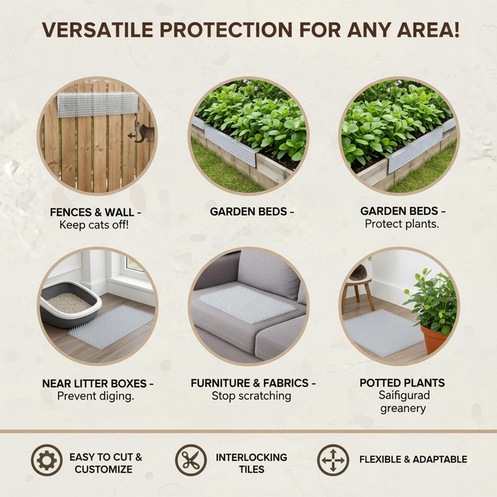 10 Unidades Alfombrilla Anti-Gatos 42x34cm | Pinchos Disuasorios No Dañinos para Jardín y Balcón | PP Reciclado Antideslizante y Resistentes a UV - Protección Interior/Exterior (12, Transparente)
