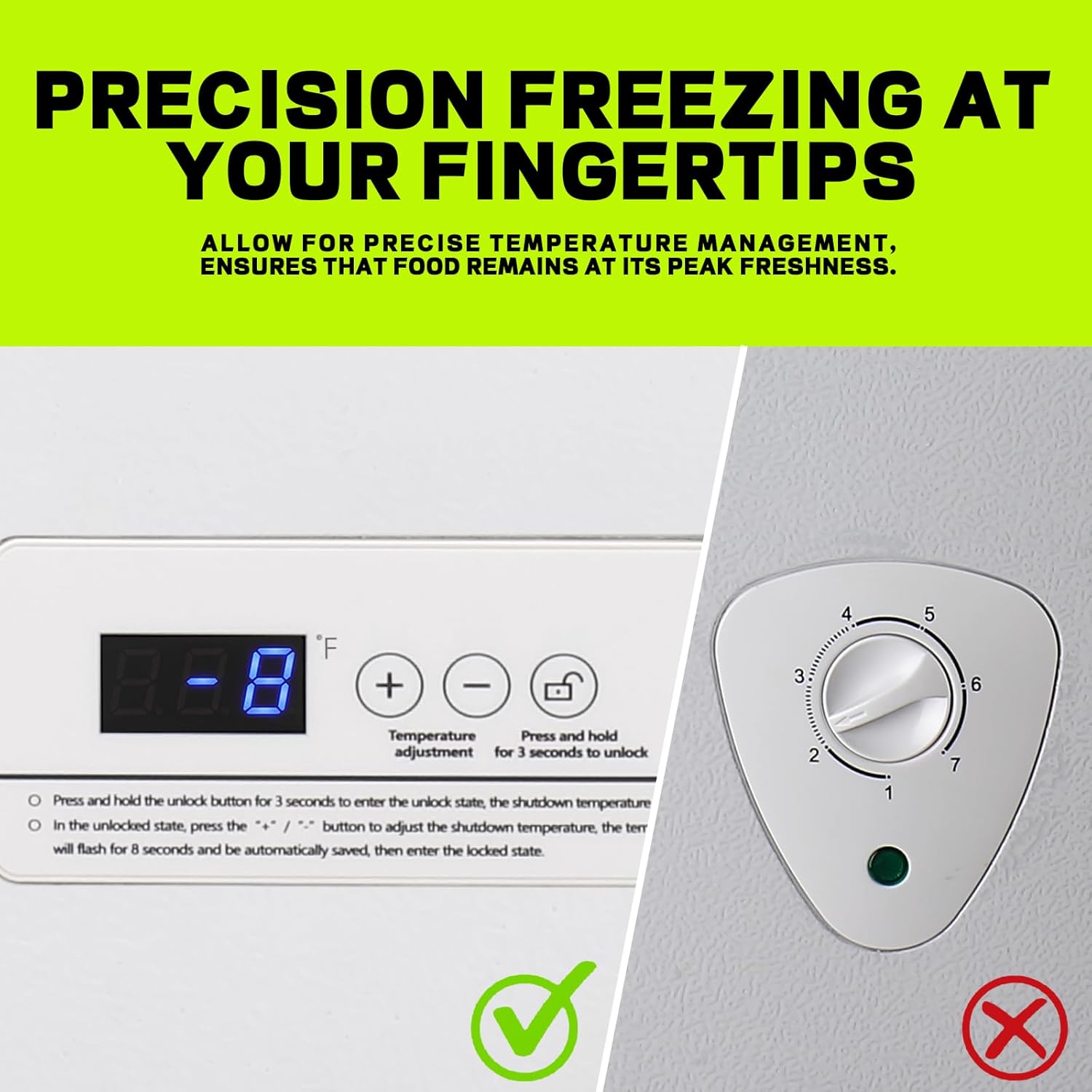 Chest Deep Freezer with 2 Hanging Baskets Electronic Control to 1℉Top Open Door Open Freezer Energy Saving Quiet Operation Perfect for Dorm, Garage and RVS, White