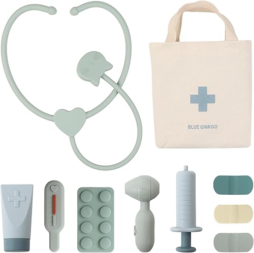BLUE GINKGO Kit médico para niños pequeños  10 piezas de silicona para niños pequeños (con bolsa)  Kits médicos de juguete duradero, juego de