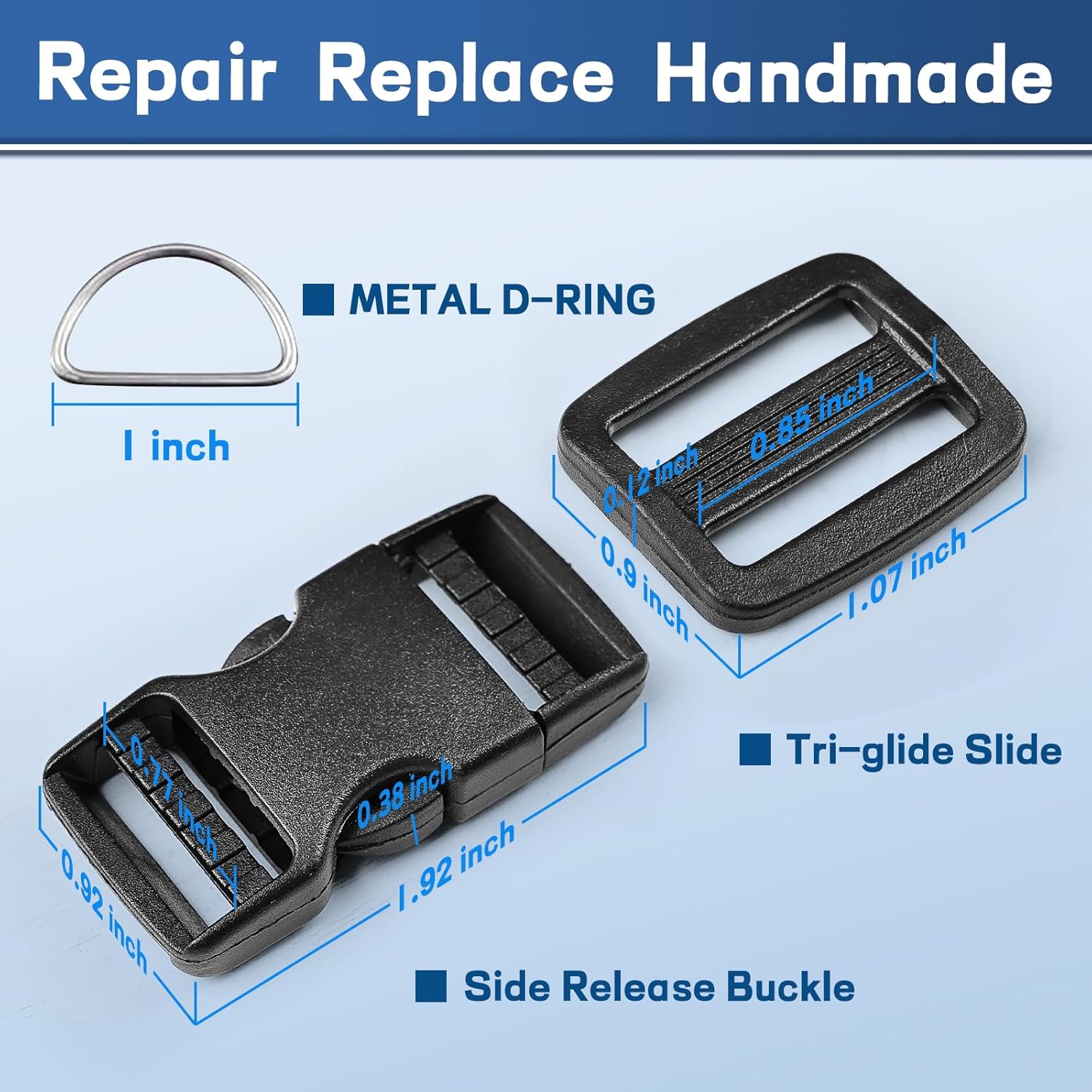 3/4" Buckles and Straps Set: 10 Yards of Thick Nylon Webbing, 10-Pack Quick Side Release Adjustable Plastic Buckles, 20 Tri-Glide Slide Clips 10 Metal D Rings (3/4 Inch Combo Set) - Image 3