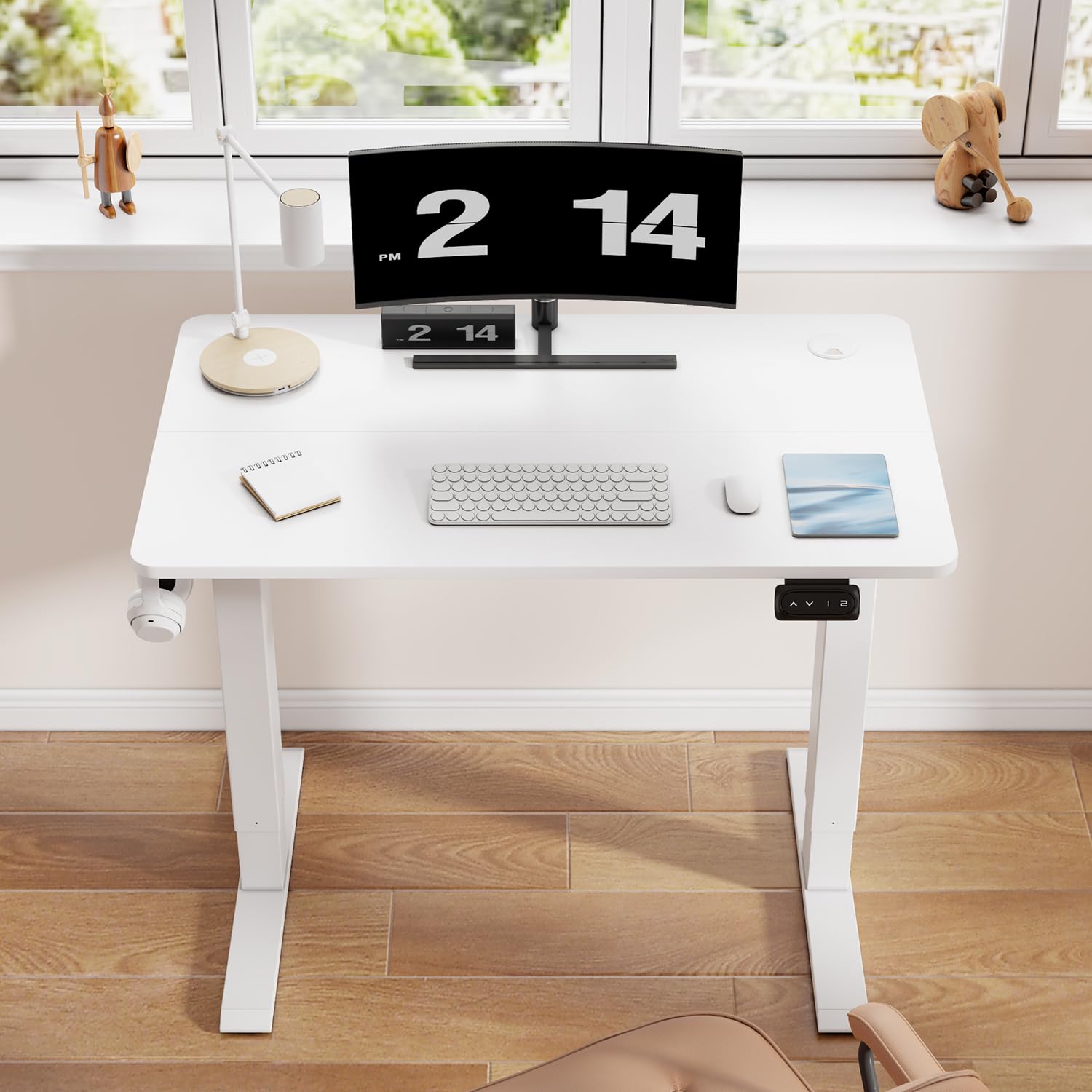 Devoko Escritorio Elevable Eléctrico 100 x 60cm,Escritorio Regulable en Altura con Gancho, 71-119 cm, 2 Opciones de Memoria Inteligente, Adecuado para Estudiar Trabajar（Blanco）