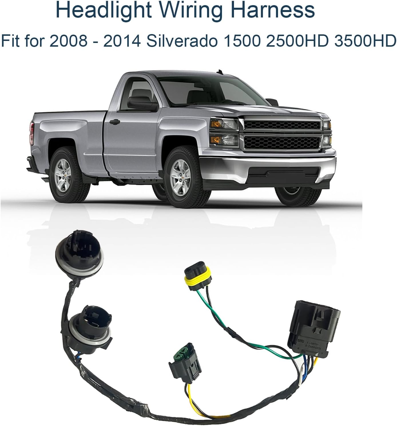 15841609 645-745 Headlight Wiring Harness Compatible with 2008 2009 2010 2011 2012 2013 2014 Silverado 1500 2500HD 3500HD Front Lamp Socket Wire Headlamp Harness Replace OEM 25962806 (2PCS)