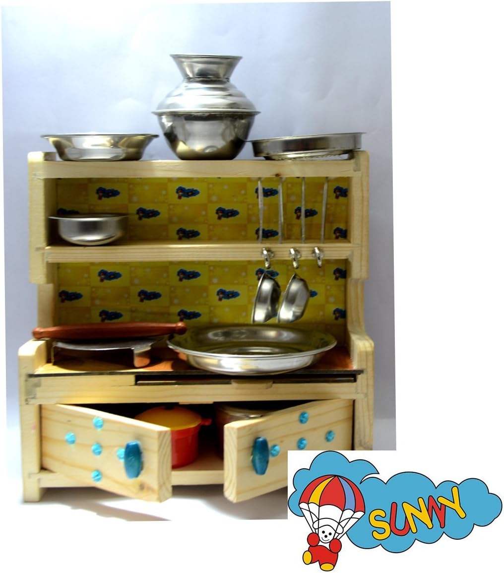sunnytoyz Stainless Steel Kitchen Set Toy with Fancy Wooden Stand