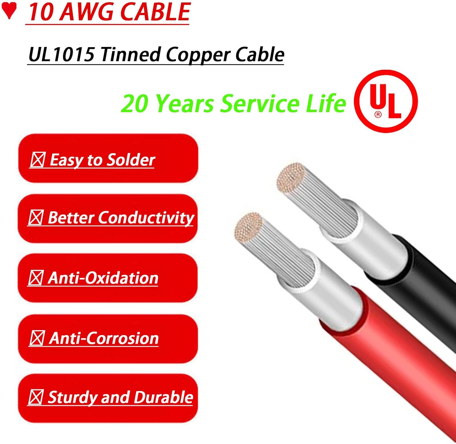 Solar Panel Kits Charge Cable Compatible with Anderson Adapter and Solar Connectors for Portable Power Stations Solar Generators (10AWG 12FT Vertical)