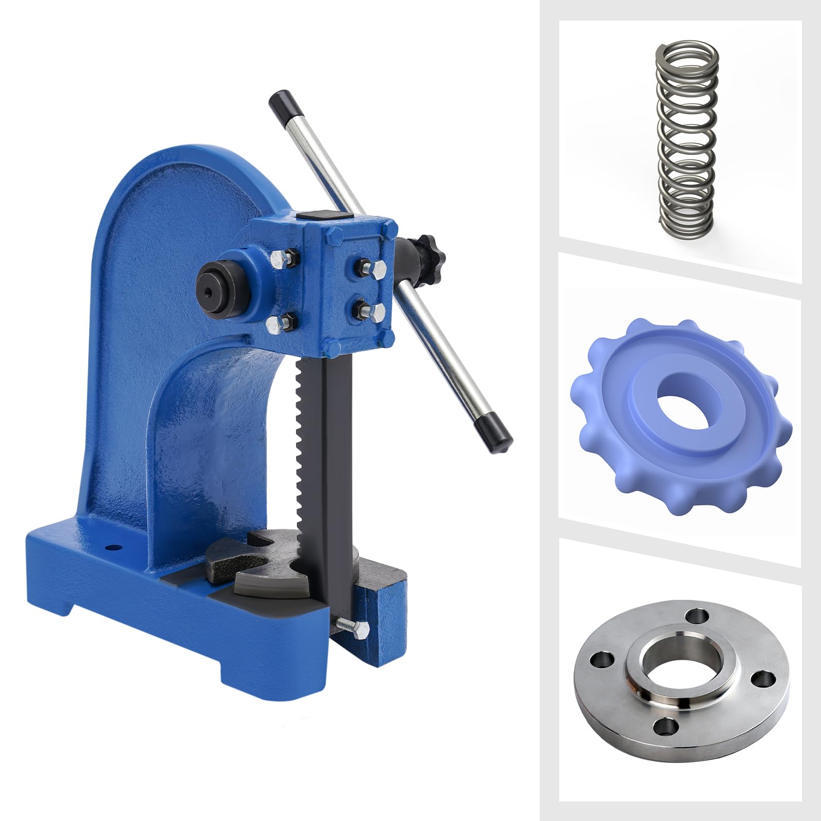 Prensa Arbor manual de hierro fundido, 1T/2204,62 lbs de fuerza máxima de trabajo, para banco de trabajo, 14 cm de recorrido, incluye botón de ciruela y mango, ideal para troquelado, doblado y