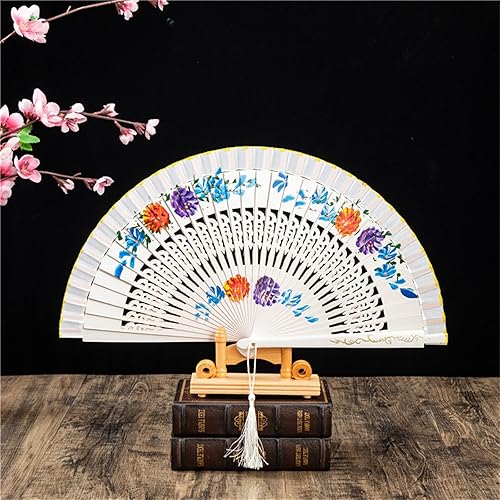 Miniatura 2 de Abanico plegable de madera pintada de madera española para fiesta, ventilador de mano, decoración clásica para el hogar, regalo de manualidades,