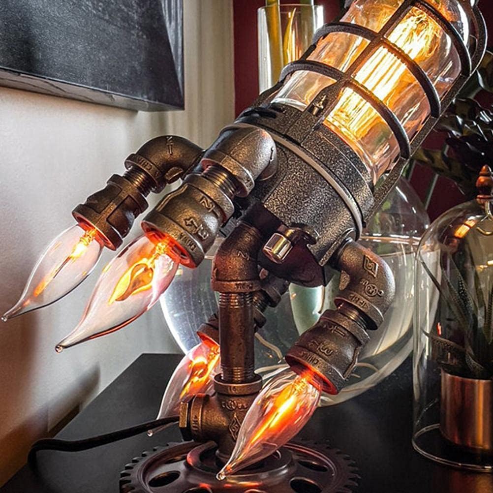 Osuner Steampunk Rocket Lamp, LED Night Light, Retro Simulation Flame LED Rocket Lights, for Kids Toy Gift Living Room Bedroom Cafe Decor