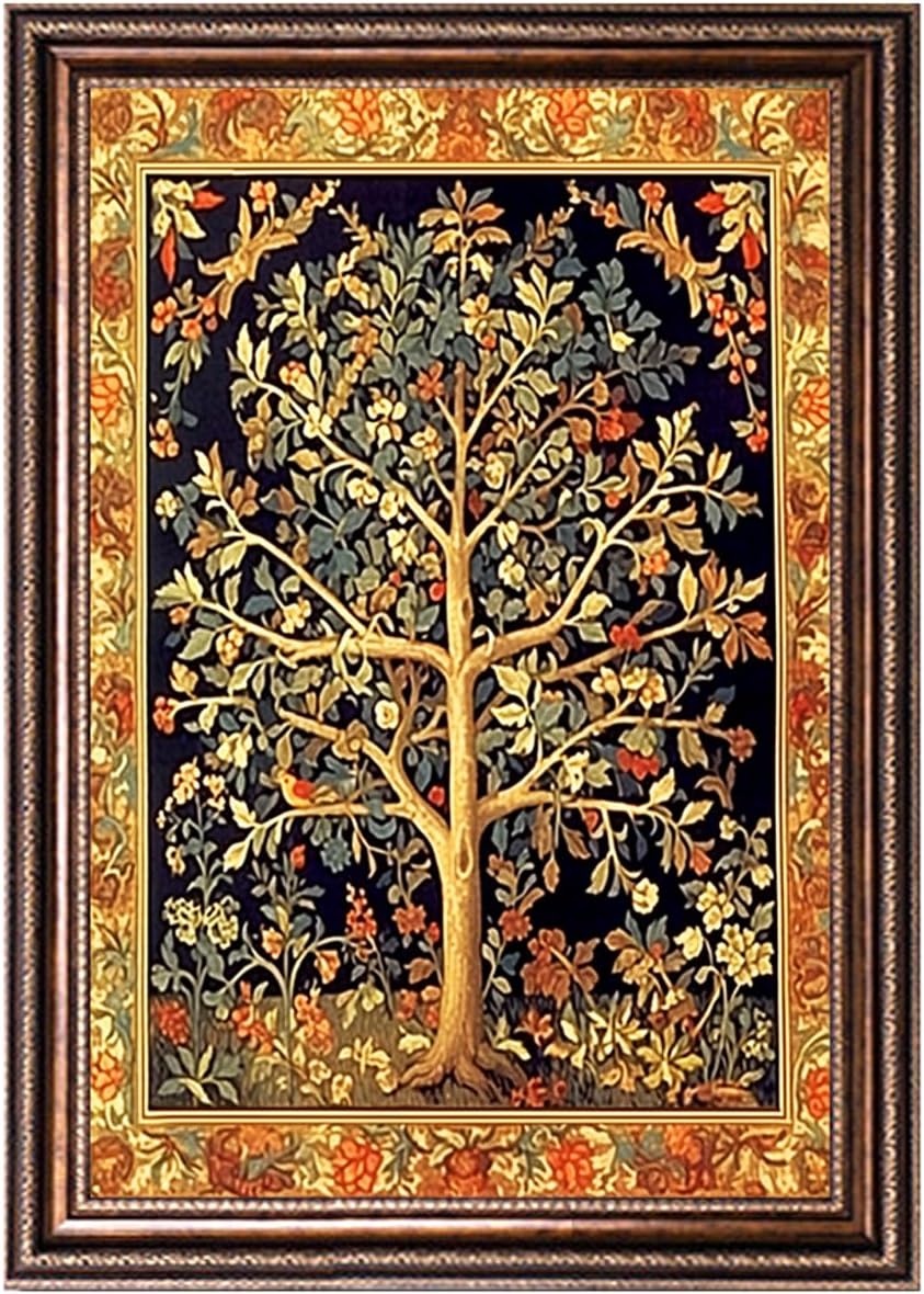 Zhenqing William Morris Tree of Life Stamped Cross Stitch Kit, 11CT Printed Botanical Tapestry Design, Arts and Crafts Wall Decor (68556)