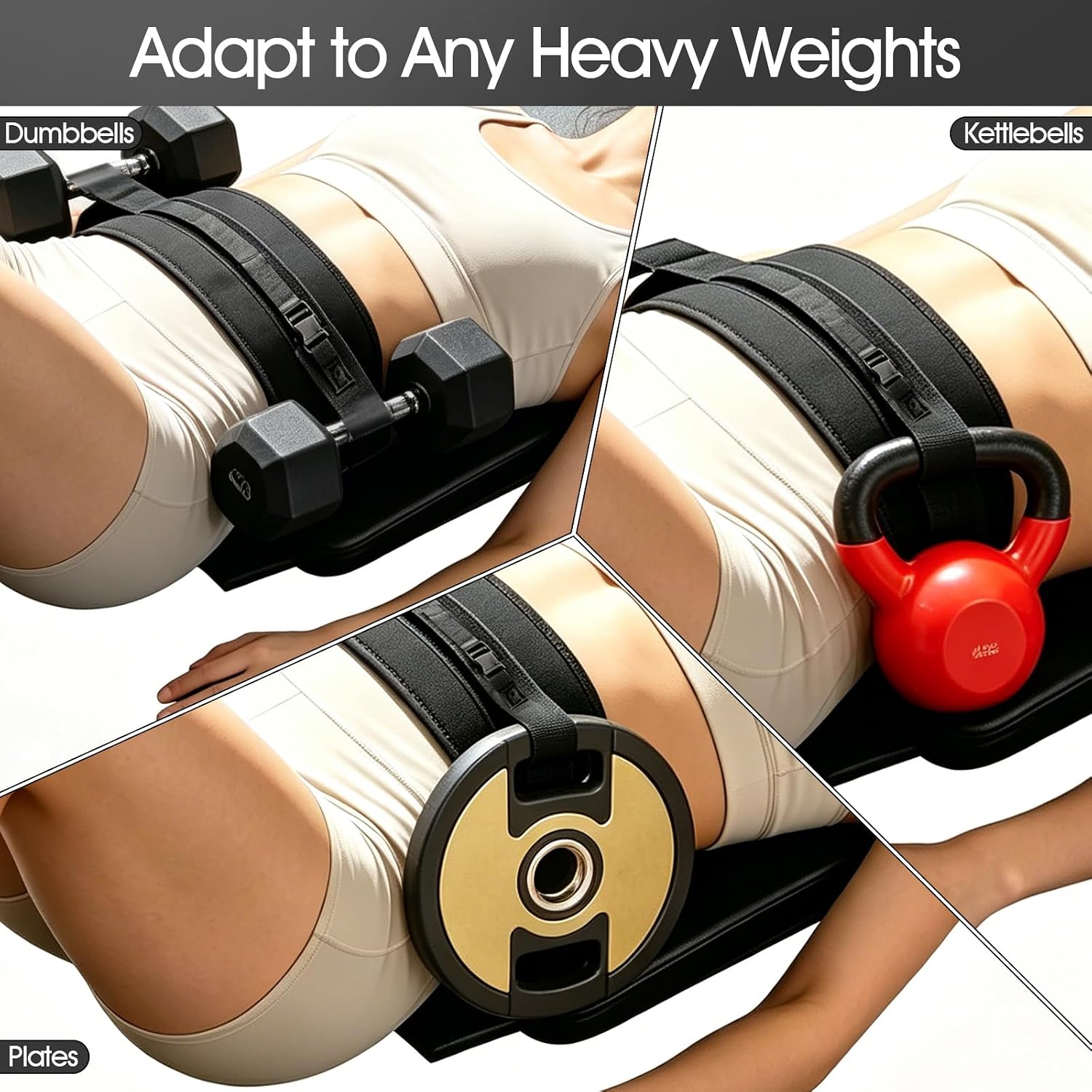 Hip Thrust Belt for Dumbbells & Weights, Non-slip Booty Belt with Padding for Enhanced Comfort, Secure Locking, Adjustable Length for Squats, Glute Bridges, And Home Gym Workouts