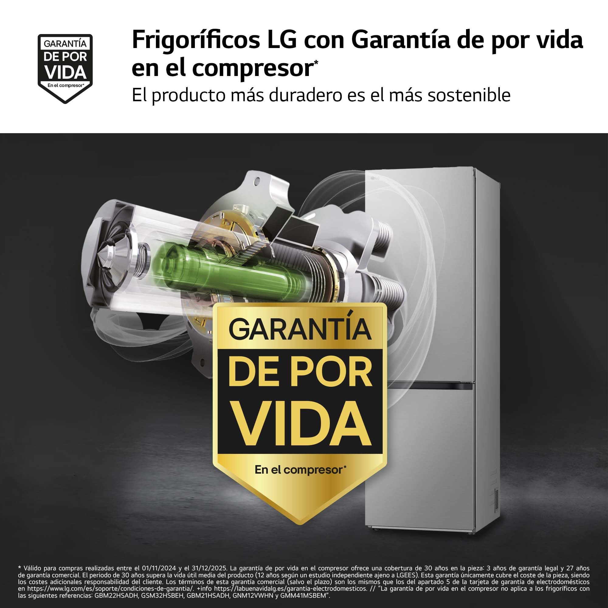LG GBV5140CPY - Frigorífico Combi 2 Puertas, Door Cooling+, Clasificación C, Capacidad de 374L, Serie 500, 1,86m, Inox Antihuellas