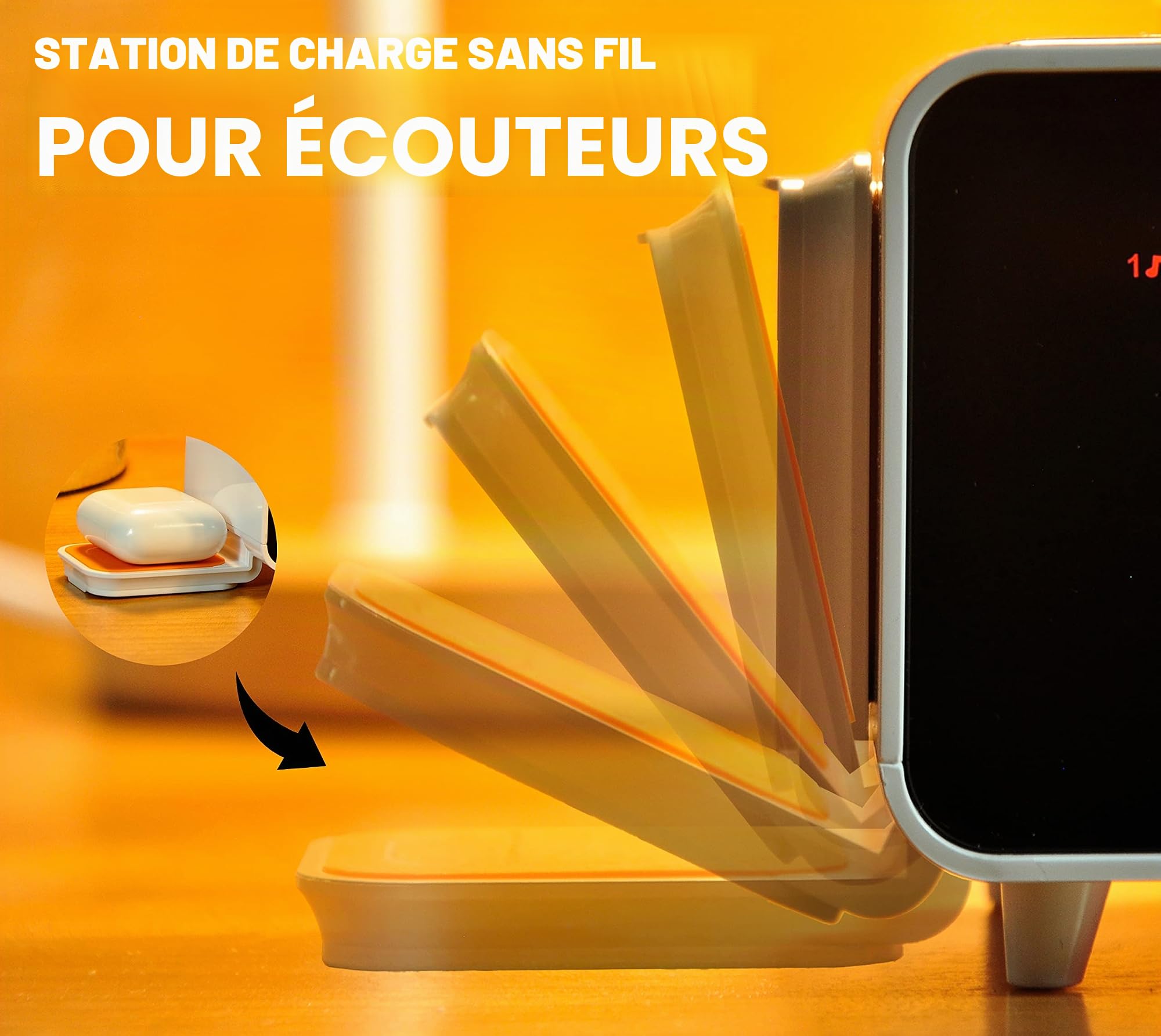 iTOMA Radio-réveil à Double Charge sans Fil avec Haut-Parleur Bluetooth, Radio FM Numérique, Deux Ports USB, Double Alarme, Veilleuse, Commande de Gradateur et écran Orange 1,4" CKS209