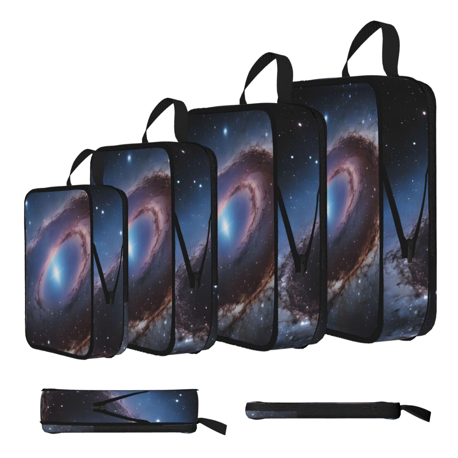 Ezdlowvba Black Galaxy Print Compression Packing Cubes 4-Piece Set With Multi- Compartment Travel Bag, Waterproof Suitcase Organiser Bags