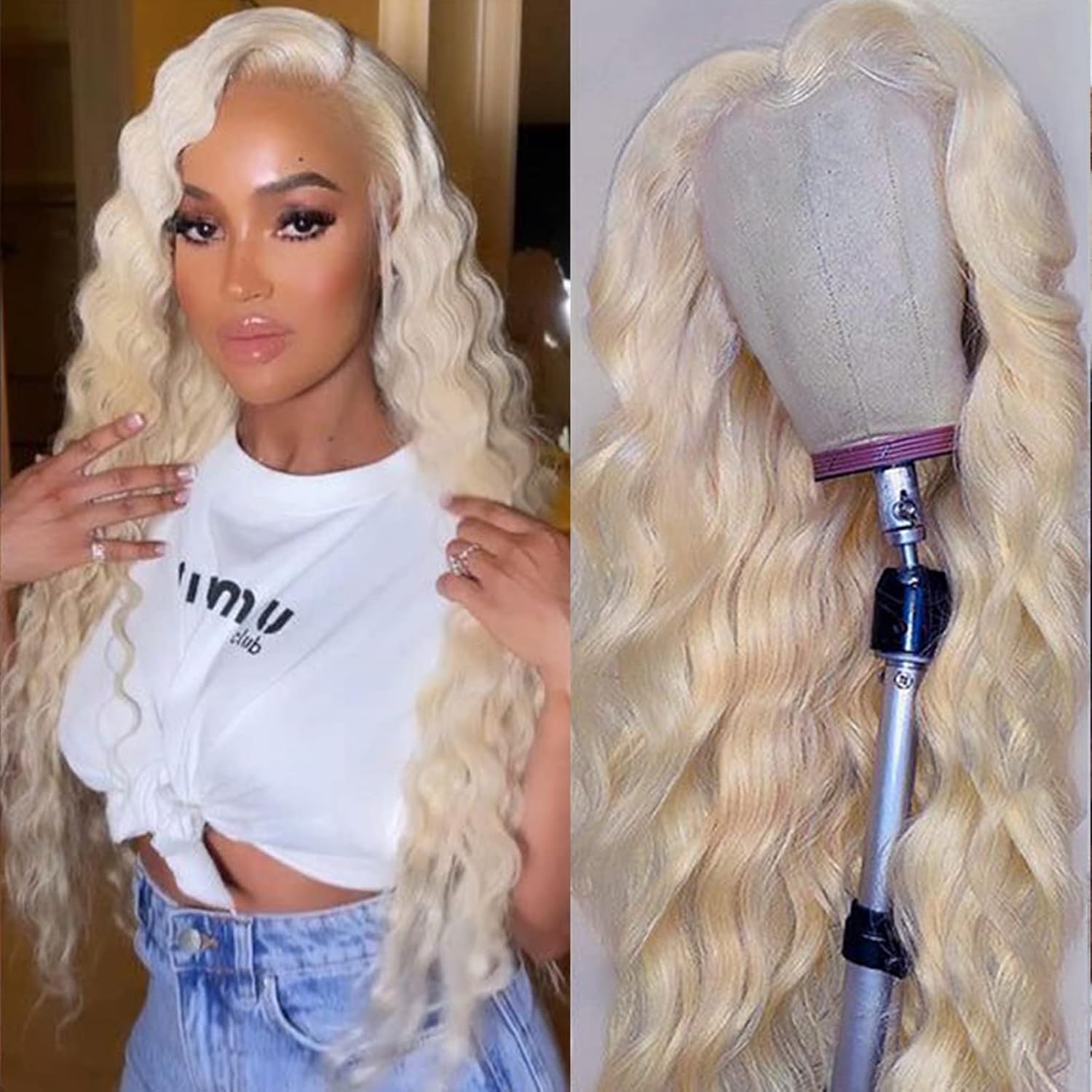 Lovestory #613 Blonde Synthetic Hair Wigs Long Loose Curly Heat Resistant Synthetic Repacement Wig for Fashion Women