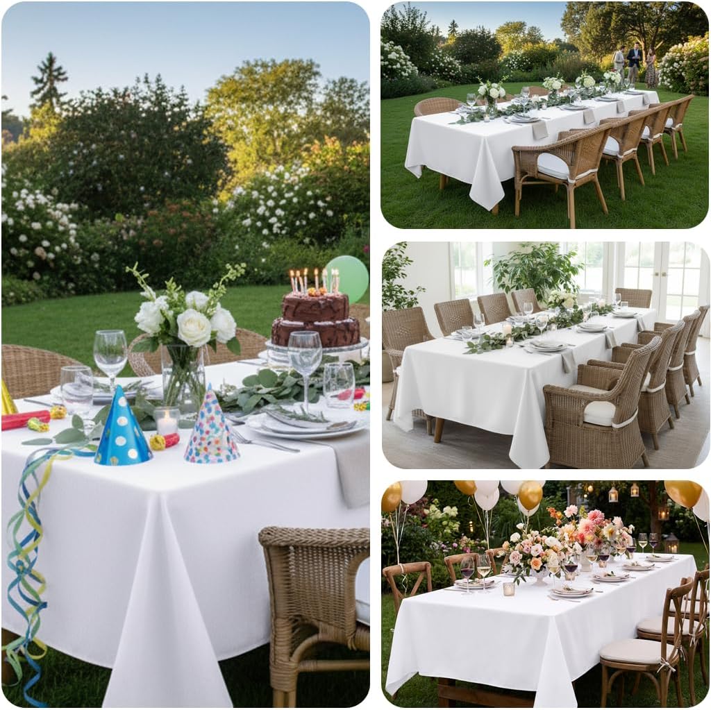 Fixwal 90 x 132 Inch White Tablecloths for Rectangle Tables,3 Pack Table Clothes for 6-8 Ft Tables, Reusable and Washable, Polyester Fabric Table Covers for Wedding Party Dining Banquet Decoration