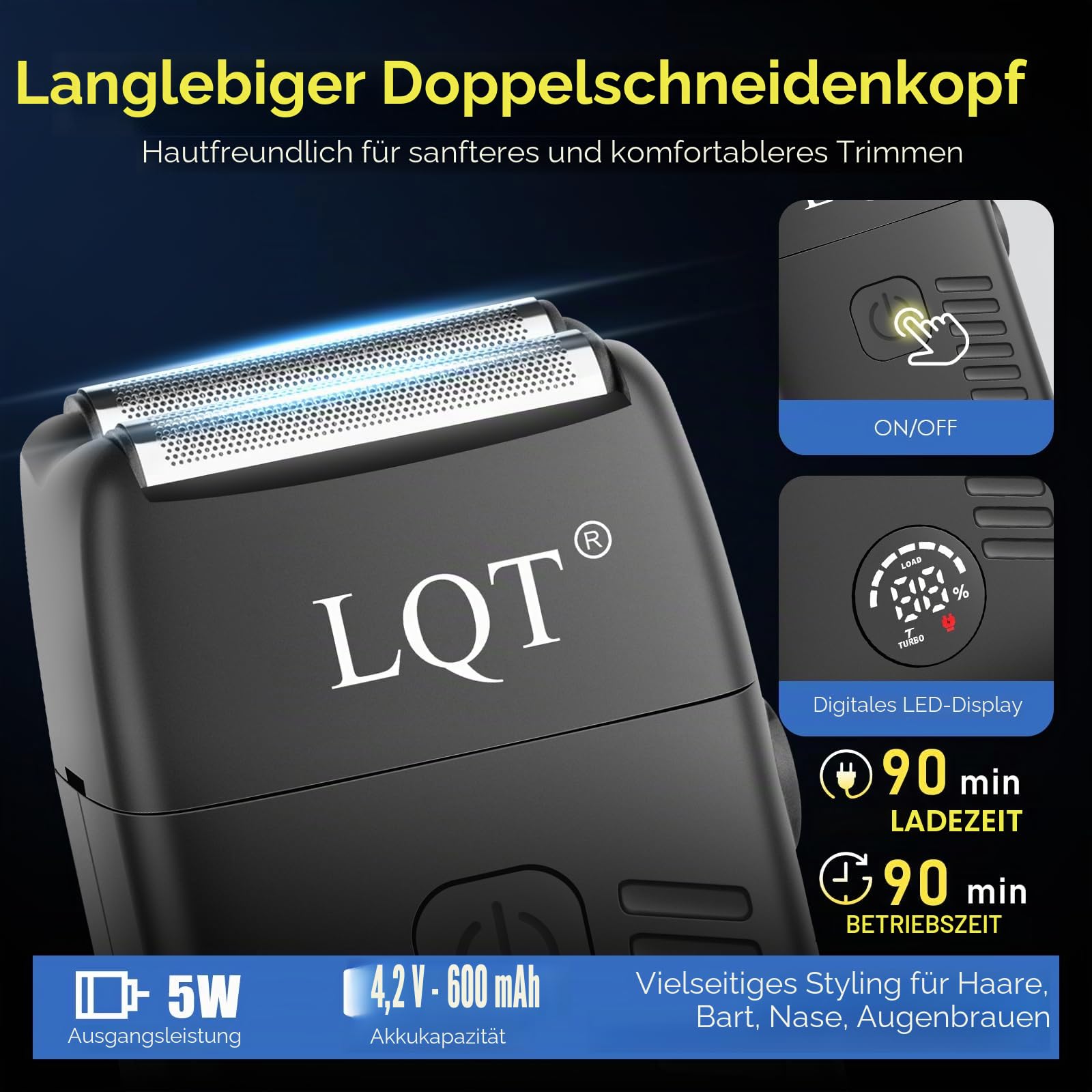 Professionelle kabellose Haarschneidemaschinen & Trimmer für Herren, 4-in-1 Elektrorasierer-Set mit LED-Display, wasserdichter Körperpfleger, Nasentrimmer & T-Klinge für Glatze, komplettes Barber