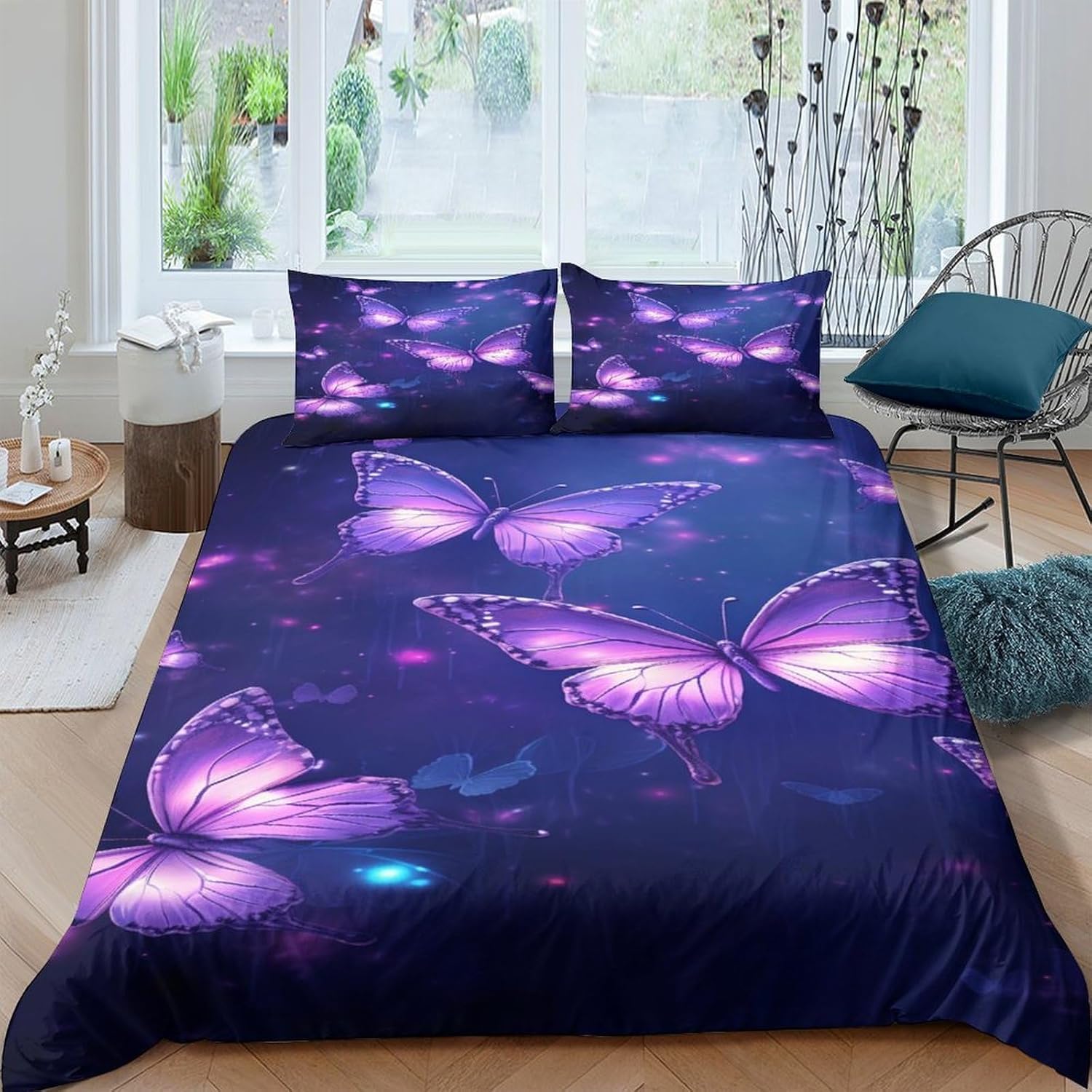 Housse de couette 3D animal pour chambre adulte et enfant motif papillon coloré