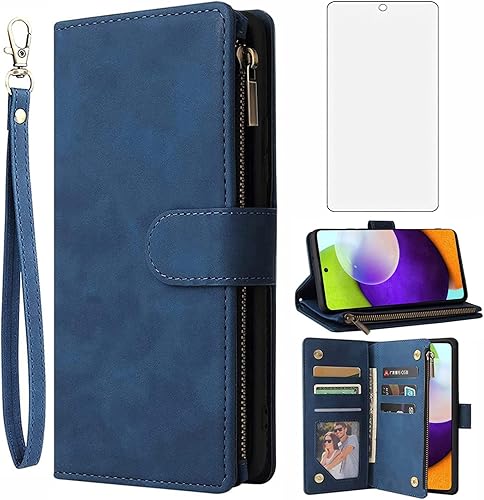 Asuwish Compatible con Samsung Galaxy A52 5G4G - Funda tipo cartera, protector de pantalla de vidrio templado y funda de piel con tapa para