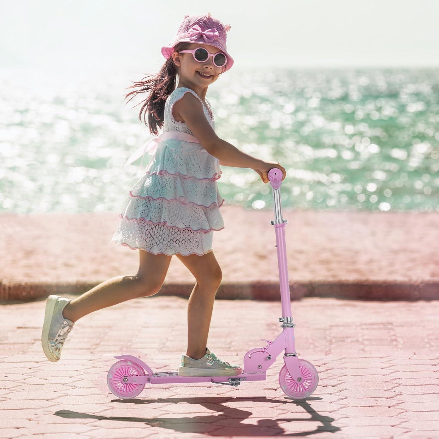 Kick Scooter - Collapsible Portable Kids Push Scooter - Lightweight Folding Design with High Visibility RGB Light Up LEDs on Wheels