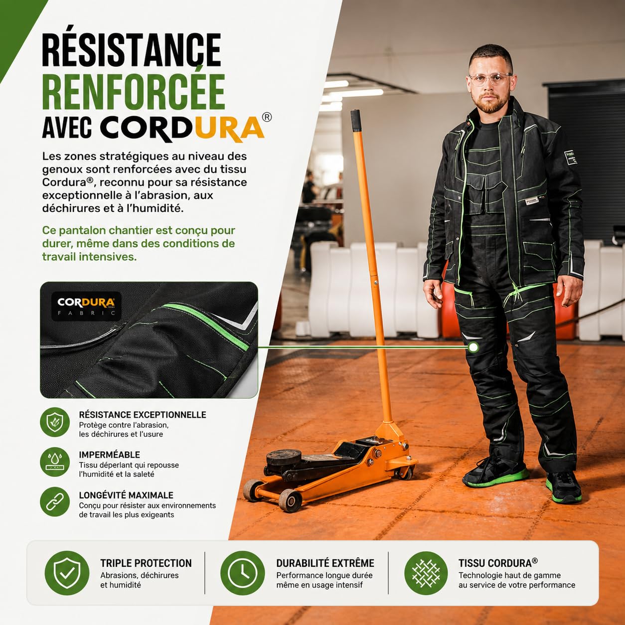 NEO TOOLS Pantalon à bretelles Pro de qualité supérieure, 100% toile de coton, 425 g/m², renfort en Cordura NYCO sur les poches, les genoux, l'arrière et le bas des jambes