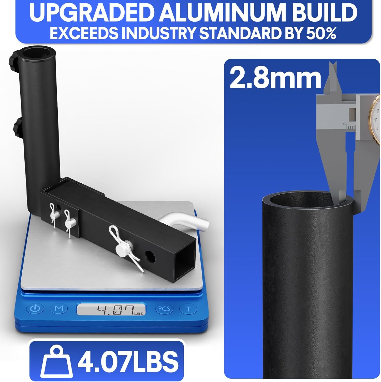 Truck Flag Pole Holder Hitch Mount – Heavy Duty 1-Hole Adjustable, Universal Kit for Standard 2" Receivers with Angle Adjustment, Black Metal Mount for Truck, SUV, Jeep, RV, Camper, Pickup - Image 4