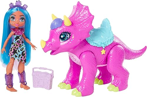 Miniatura 1 de Cave Club Tella Doll and Partyceratops - Juego de dinosaurio con sonidos y música, silla de montar y accesorios, regalo para niños de 4 años en