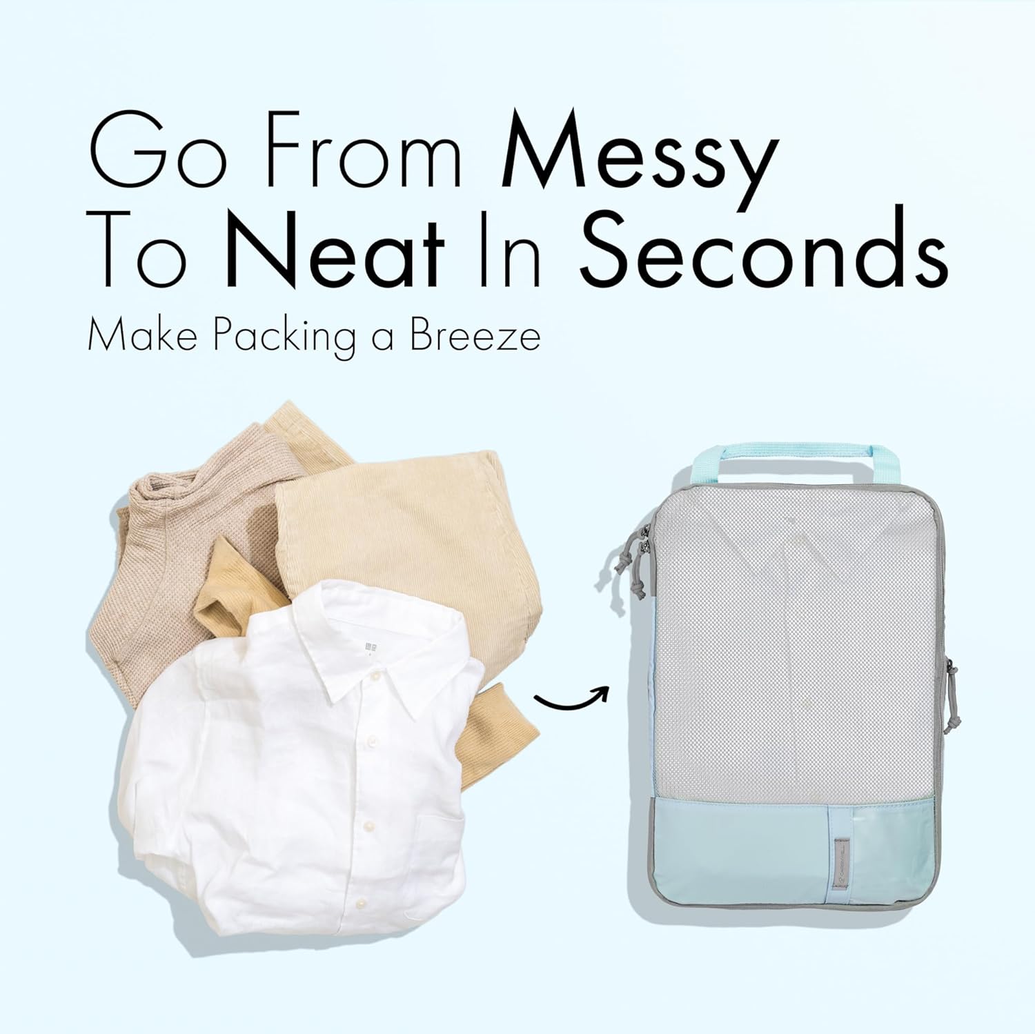 (Not Made In China) Compression Packing Cubes For Travel, Suitcase and Luggage Space Saver Organizer Bags, Lightweight, Waterproof, Durable, 6pc Set, Blue