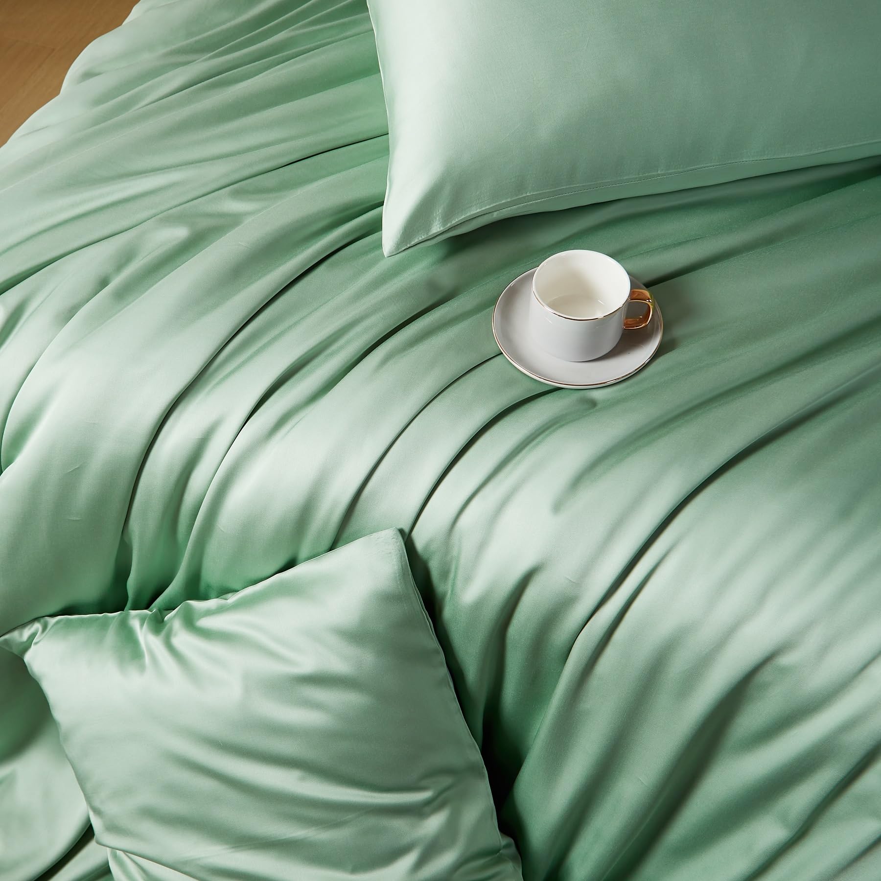 Set di biancheria da letto in bambù 155x220 Verde Tinta unita 50% Bambù Lyocell Lenzuola fresche morbide traspiranti lussuose seta set di copripiumino 3 pezzi con cerniera e 2 federe 80x80 cm