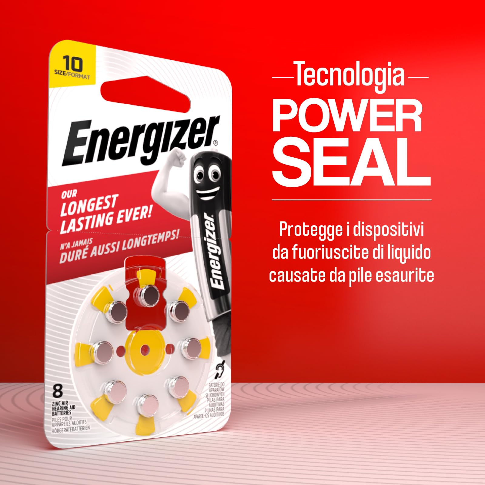 80 Pilas para Audífonos Energizer Tamaño 10 Amarillo sin Mercurio - 10 Paquetes de 8 Pilas