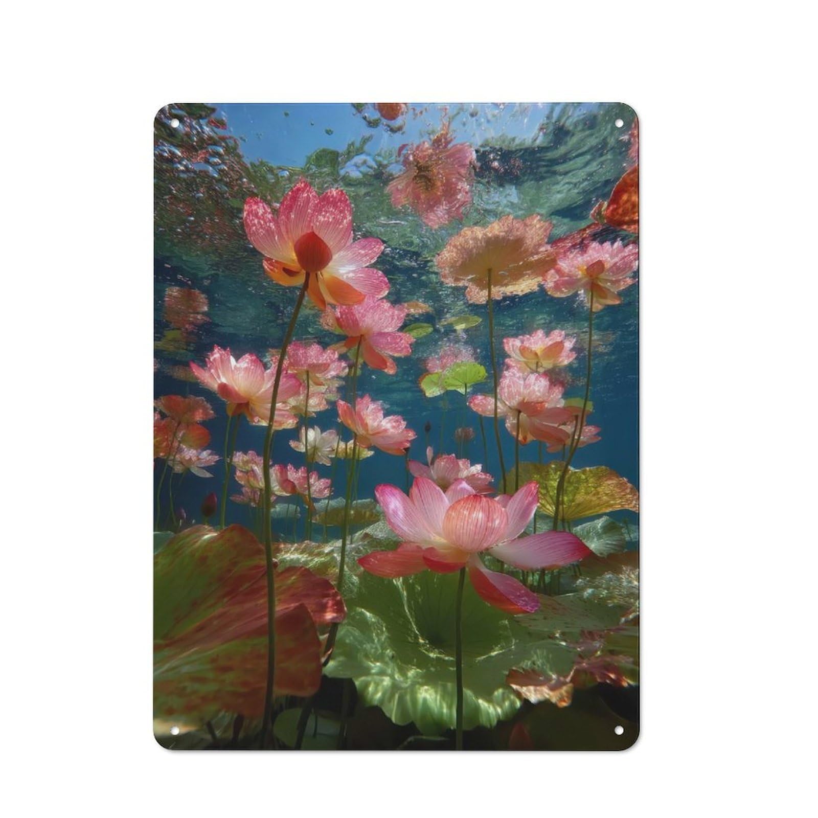 Junmoney Underwater Lotus Garden Vintage Tin Sign 40X30cm For Garden Room Or Summerhouse, A Housewarming Gift For Outdoor-Room Decor Collectors