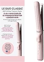 L'ANGE HAIR Le Duo Grande 360° Airflow Styler: 2-in-1 Titanium Curling Wand & Flat Iron with Cooling Vents (Blush Pink)