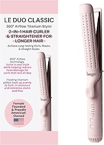 L'ANGE HAIR Le Duo Grande 360° Airflow Styler | 2-in-1 Curling Wand & Titanium Flat Iron Professional Hair Straightener and Curler with Cooling Air Vents to Lock in Style | Adjustable Temp (Blush)