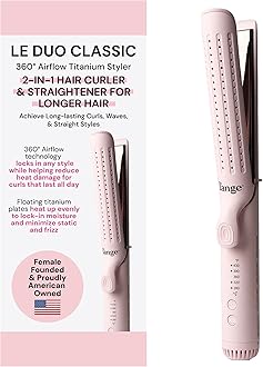L'ANGE HAIR Le Duo Grande 360° Airflow Styler | 2-in-1 Curling Wand & Titanium Flat Iron Professional Hair Straightener and Curler with Cooling Air Vents to Lock in Style (Blush)
