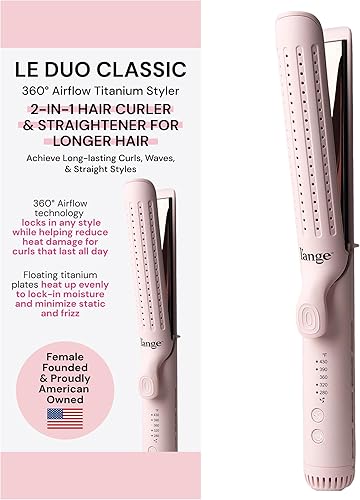 L'ANGE HAIR Le Duo Grande 360° Airflow Styler | Varita rizadora 2 en 1 y plancha plana de titanio, alisador y rizador de cabello profesional con