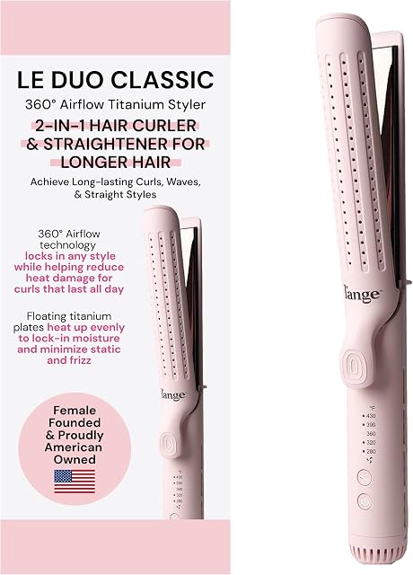 L'ANGE HAIR Le Duo Grande Styler à circulation d'air 360° | Fer à friser et fer plat en titane 2 en 1 | Boucleur professionnel avec évents de refroidissement pour verrouiller le style | Température réglable