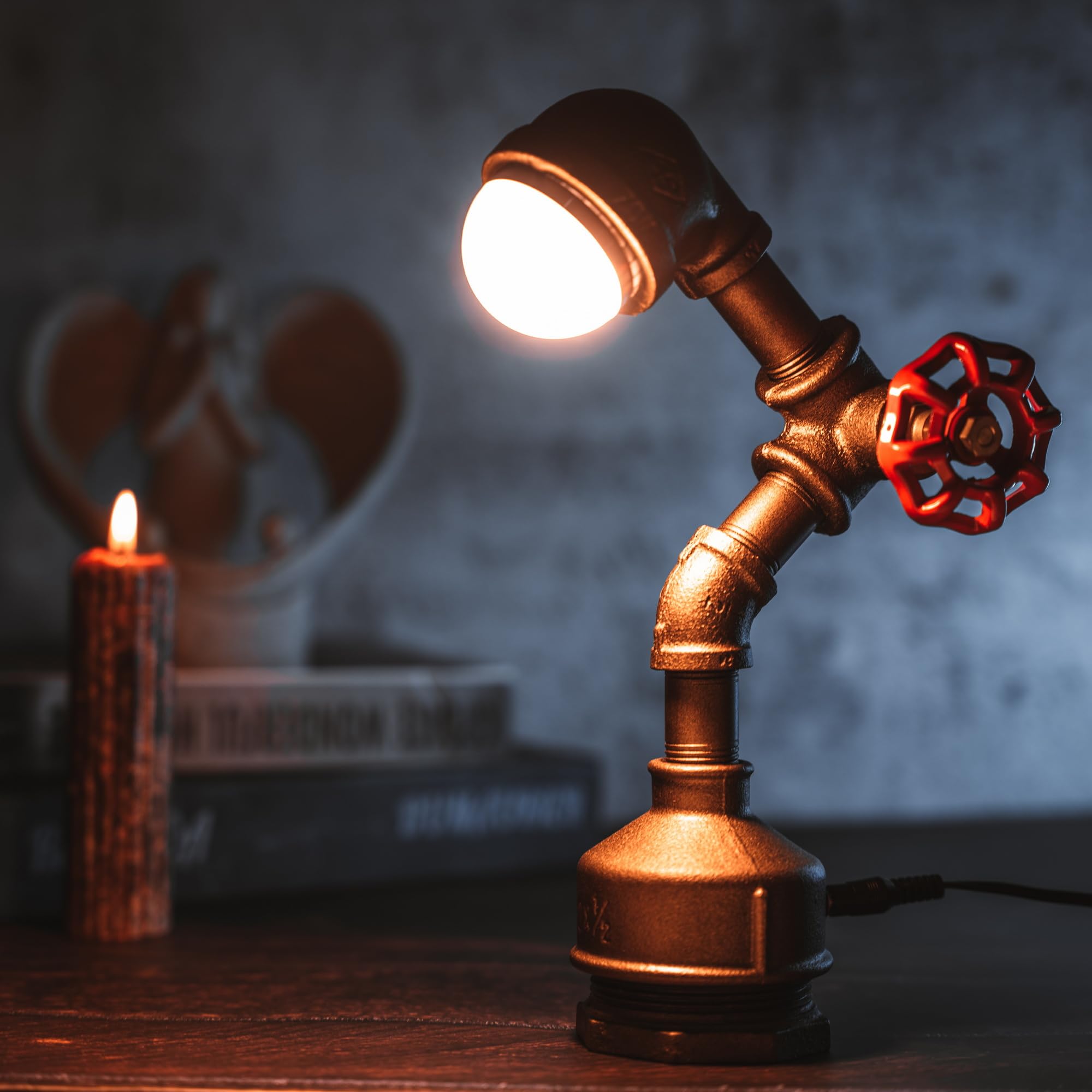 LED Rustic Industrial Iron Pipe Lamp, Retro Steampunk Style Table