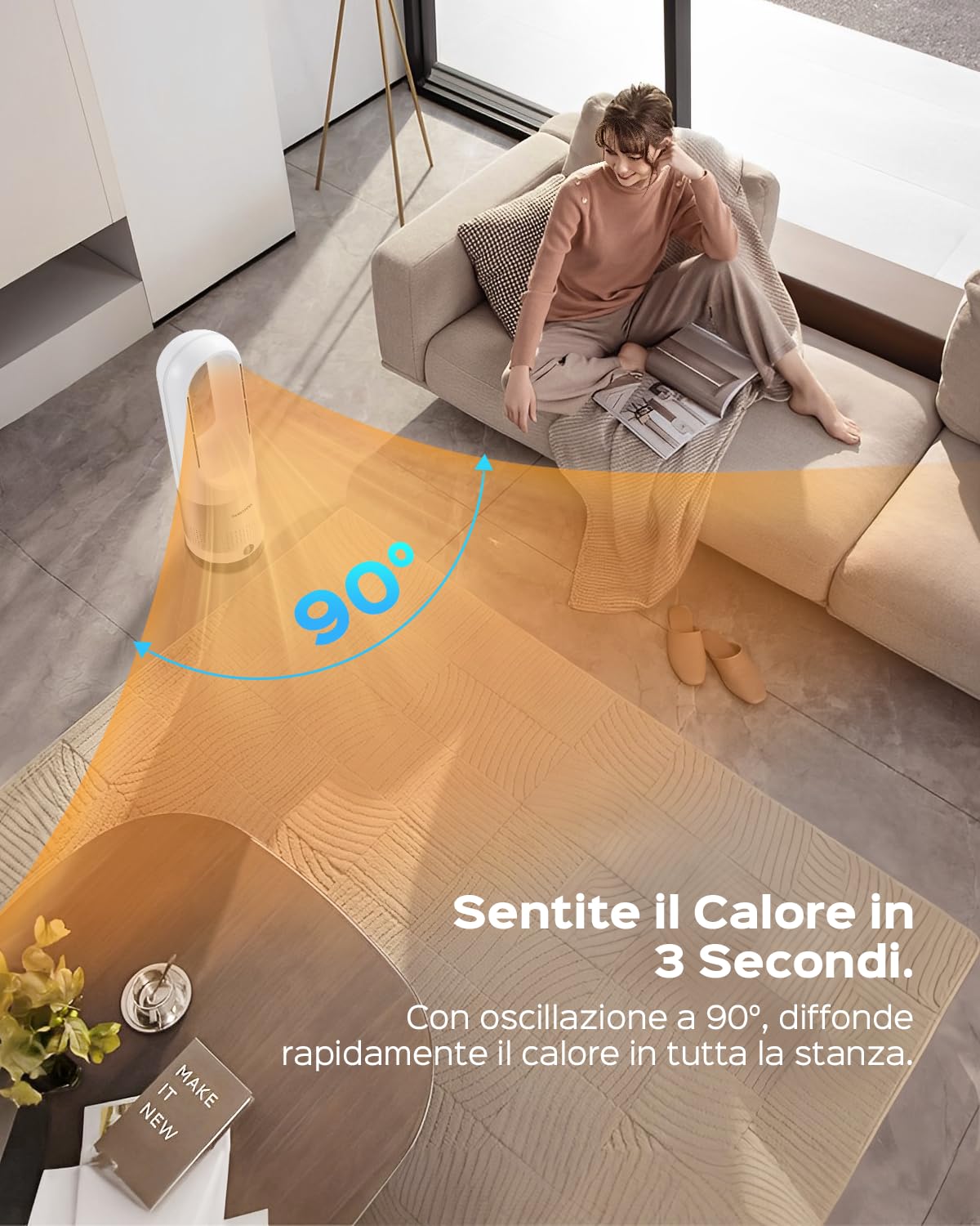 Senmeo Stufetta Elettrica Basso Consumo, 1100W Termoventilatore con Telecomando, Riscaldamento e Raffreddamento, Timer 9 Ore, Protezione Anti-Ribaltamento, Riscaldatore per Camera e Ufficio