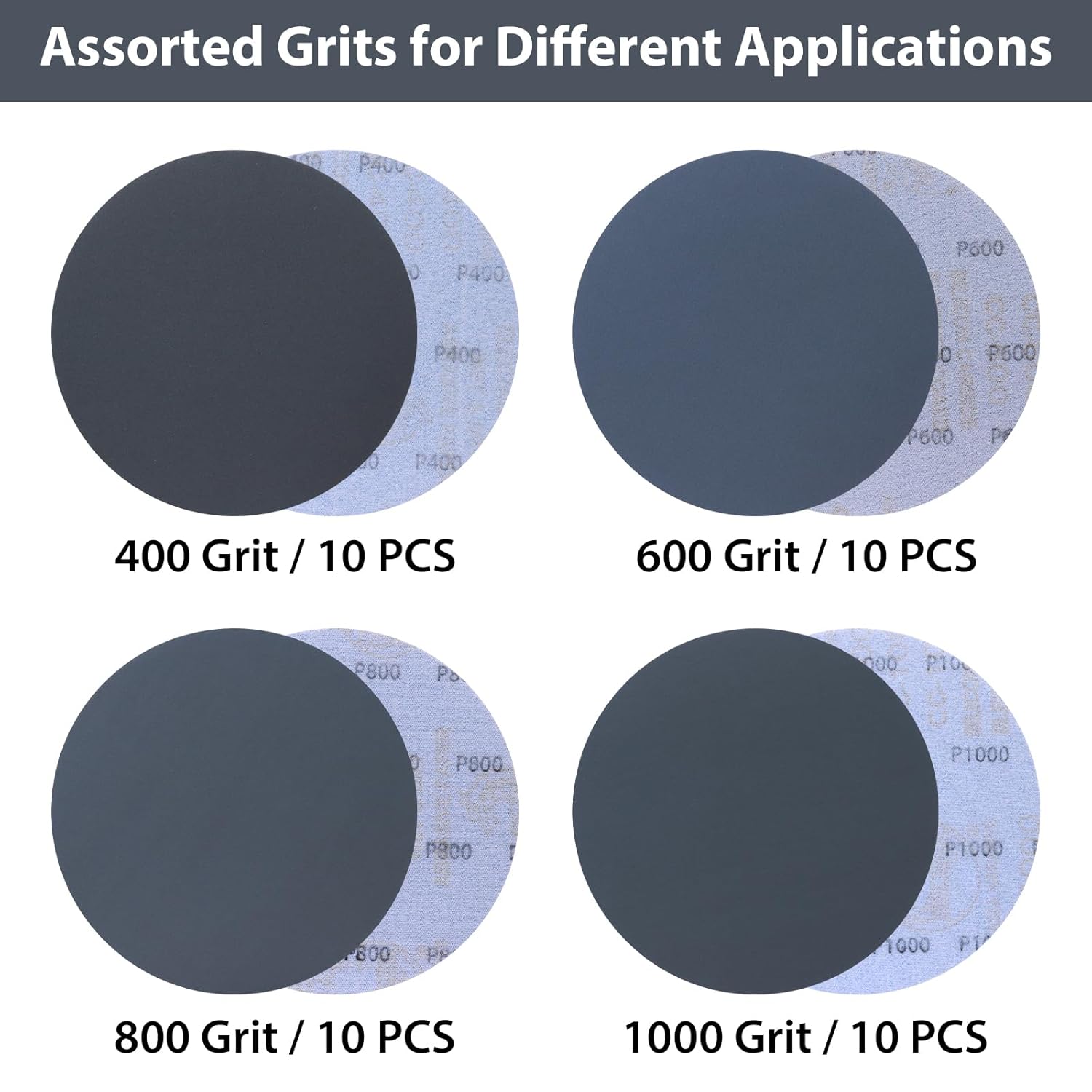 6 Inch Silicon Carbide Sanding Discs, Wet Dry Sanding Disc Hook and Loop, 400 600 800 1000 Grit Orbital Sander Sandpaper Assortment for Automotive Metal, 40 Pcs