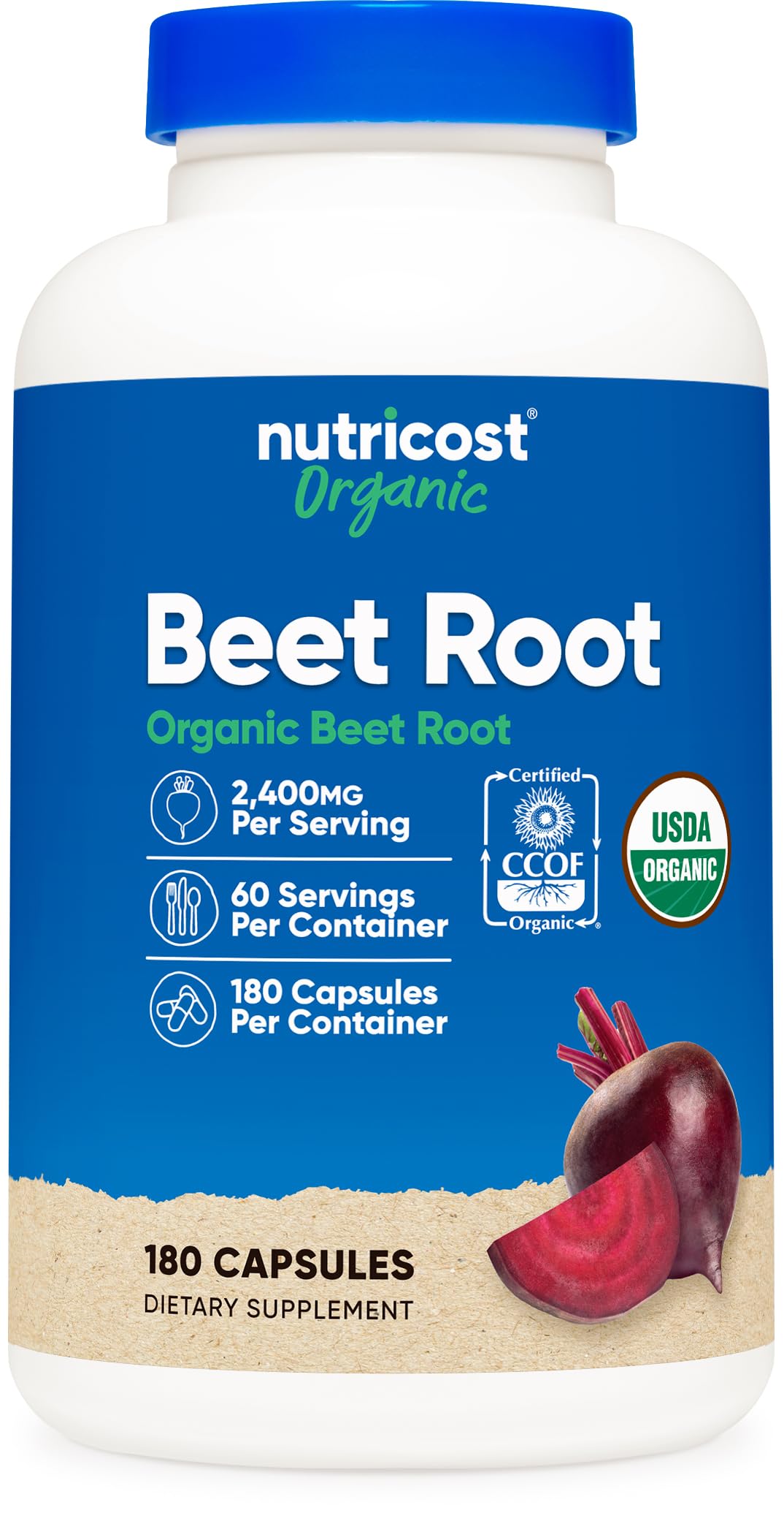 Nutricost Beet Root 2400mg, 180 Capsules, CCOF Certified Made with Organic 180 Count (Pack of 1)