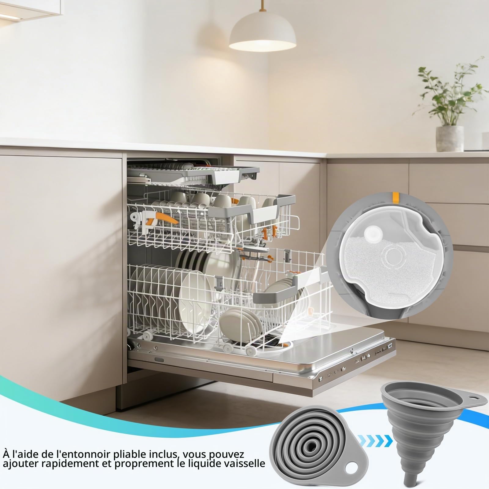 Couvercle de rechange, pour lave-vaisselle Miele Powerdisk, avec bouchon en silicone et entonnoir