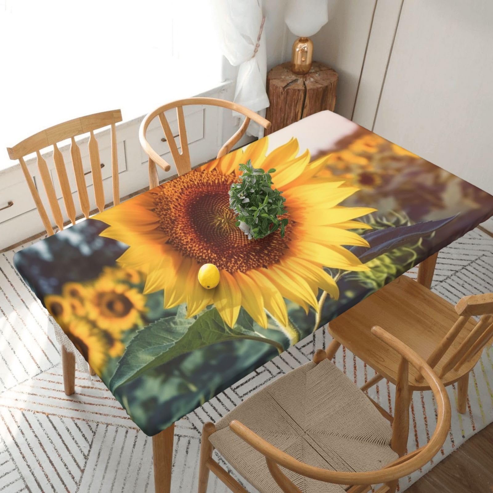 Nappe rectangulaire tournesol élastique ajustée 76,2 x 152,4 cm pour restaurant