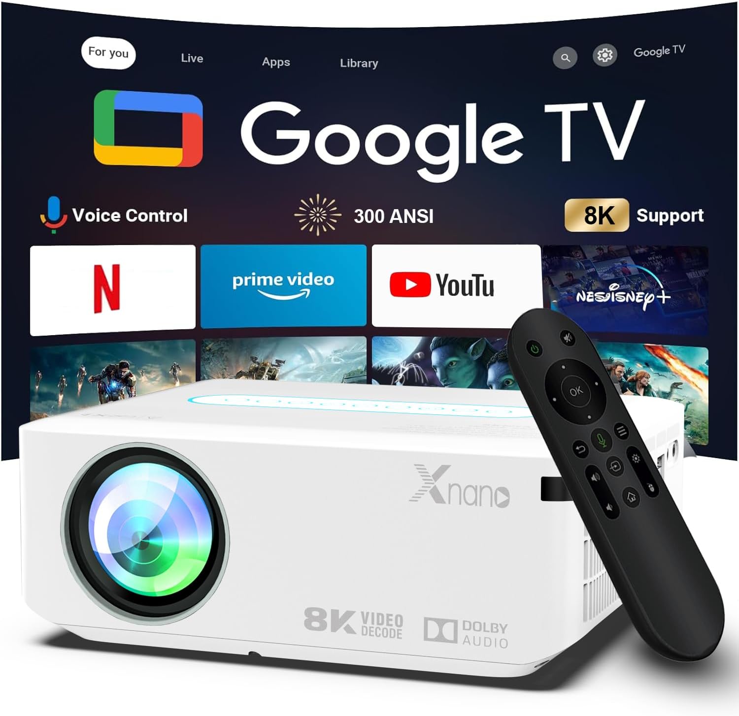 Portable Projector with WiFi, Bluetooth, 1080P HD Supported, Movie Projector for Bedroom, Outdoors, Office, Compatible with Smartphone, TV Stick, Laptop, HDMI, USB